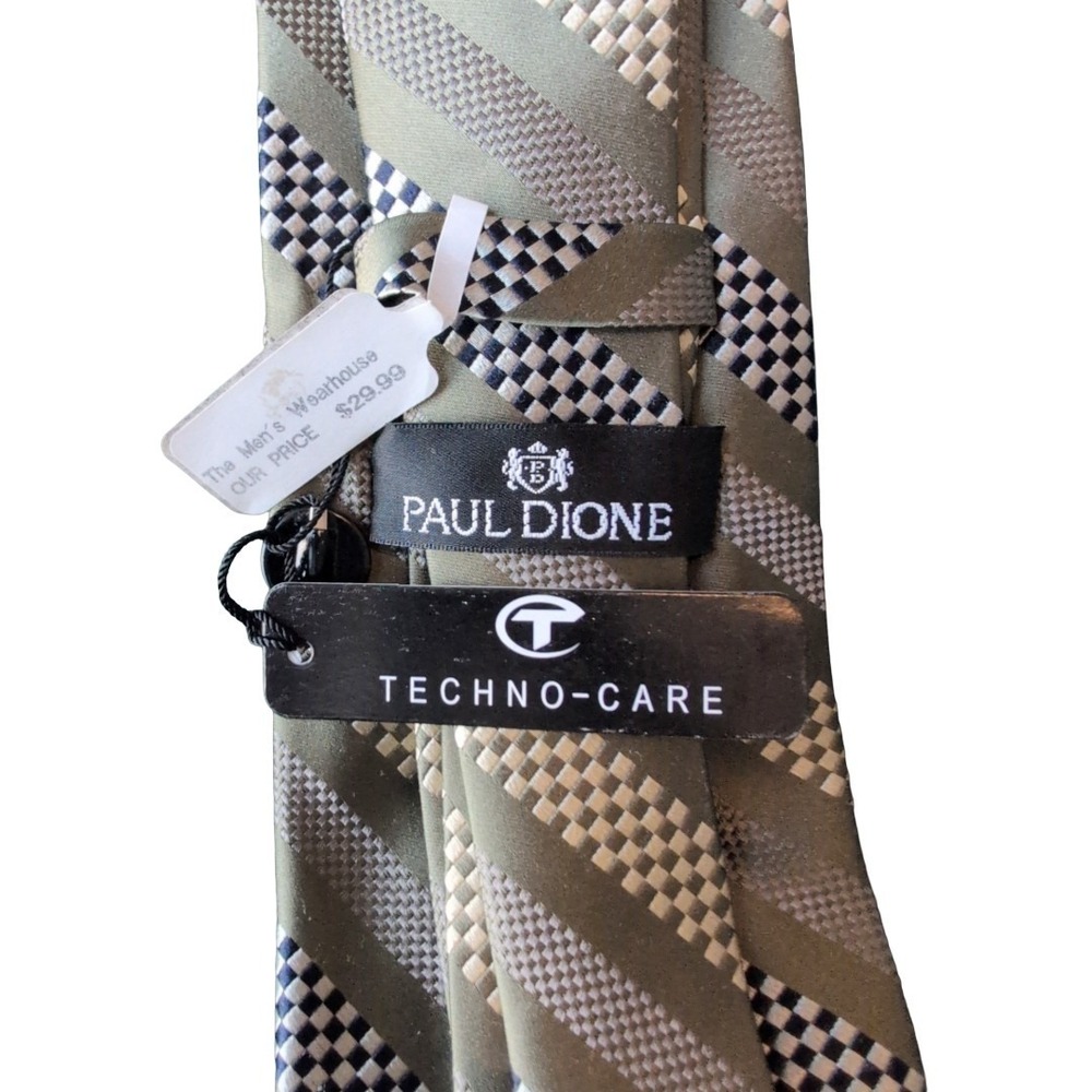 Paul Dione Mens Wearhouse Brown Checker 100% Silk Tie NWT Formal Wedding Prom - Picture 2 of 3